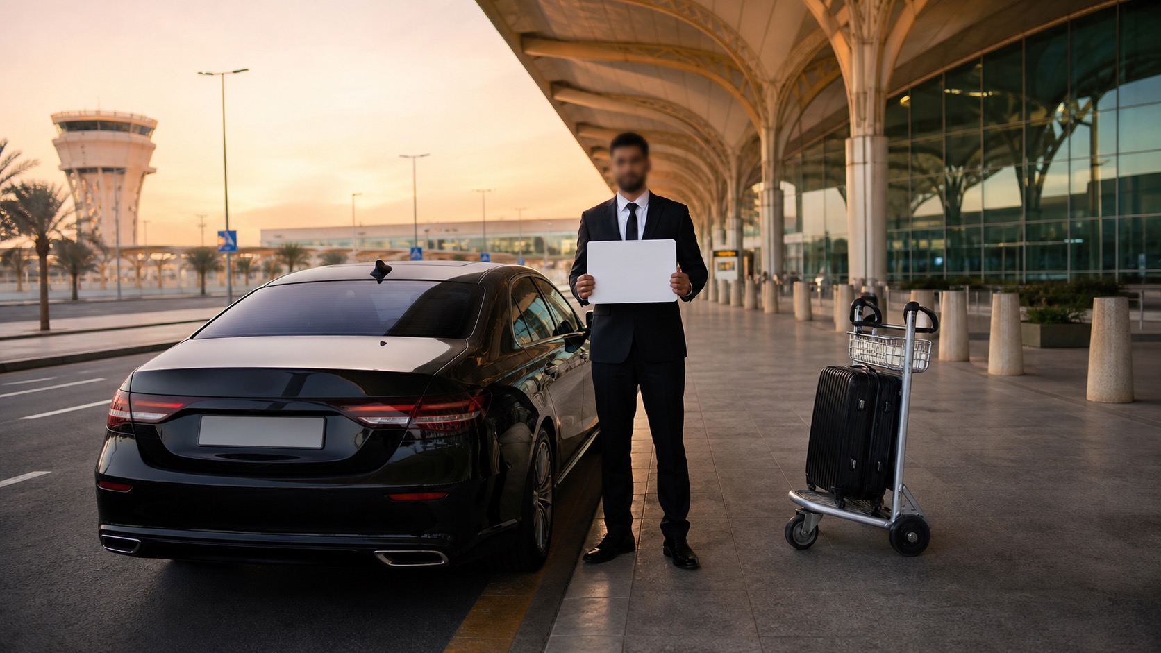 A chauffeur meeting guests at Jeddah airport arrivals